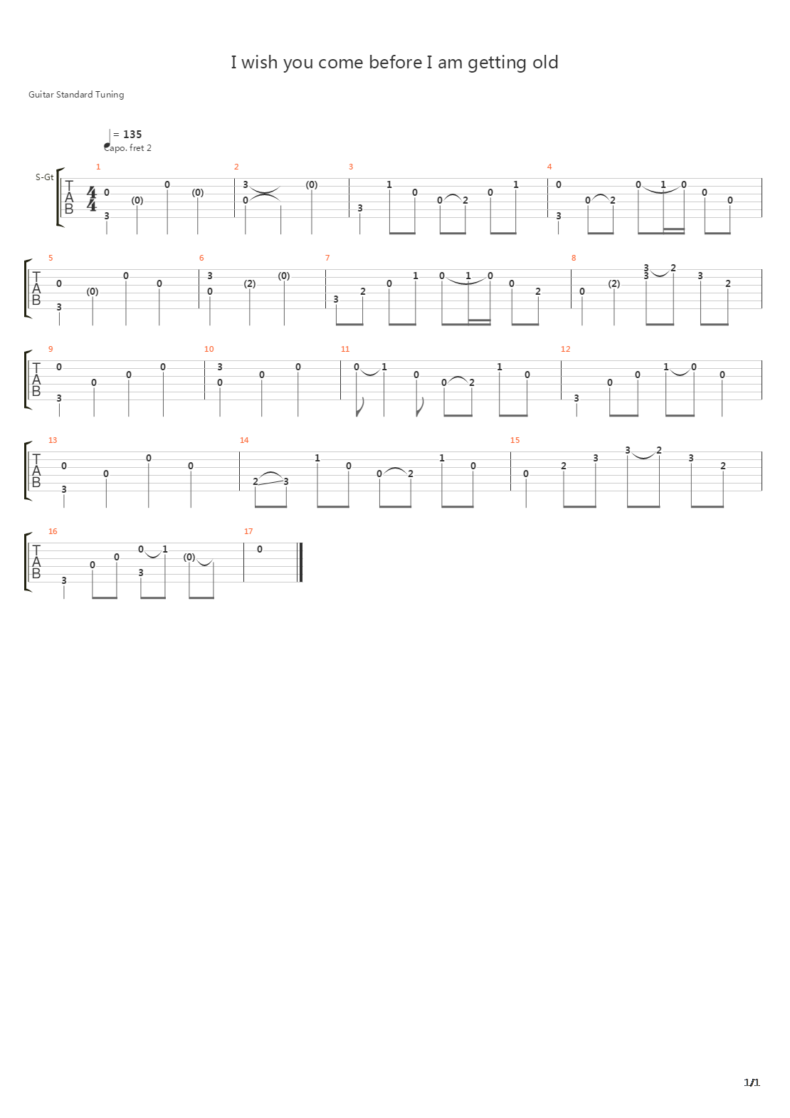 I wish you come before I am getting old（前奏）（变调夹2品）吉他谱