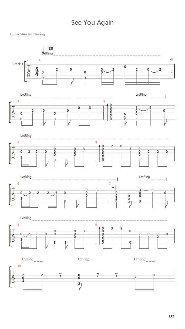 See you again(独奏加鼓)吉他谱