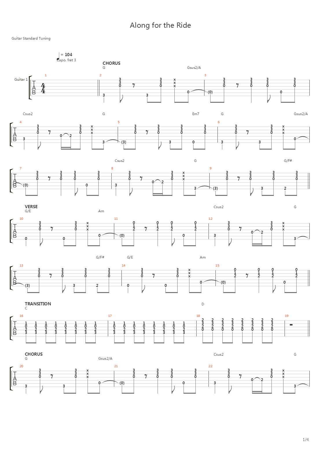 Along for the Ride吉他谱