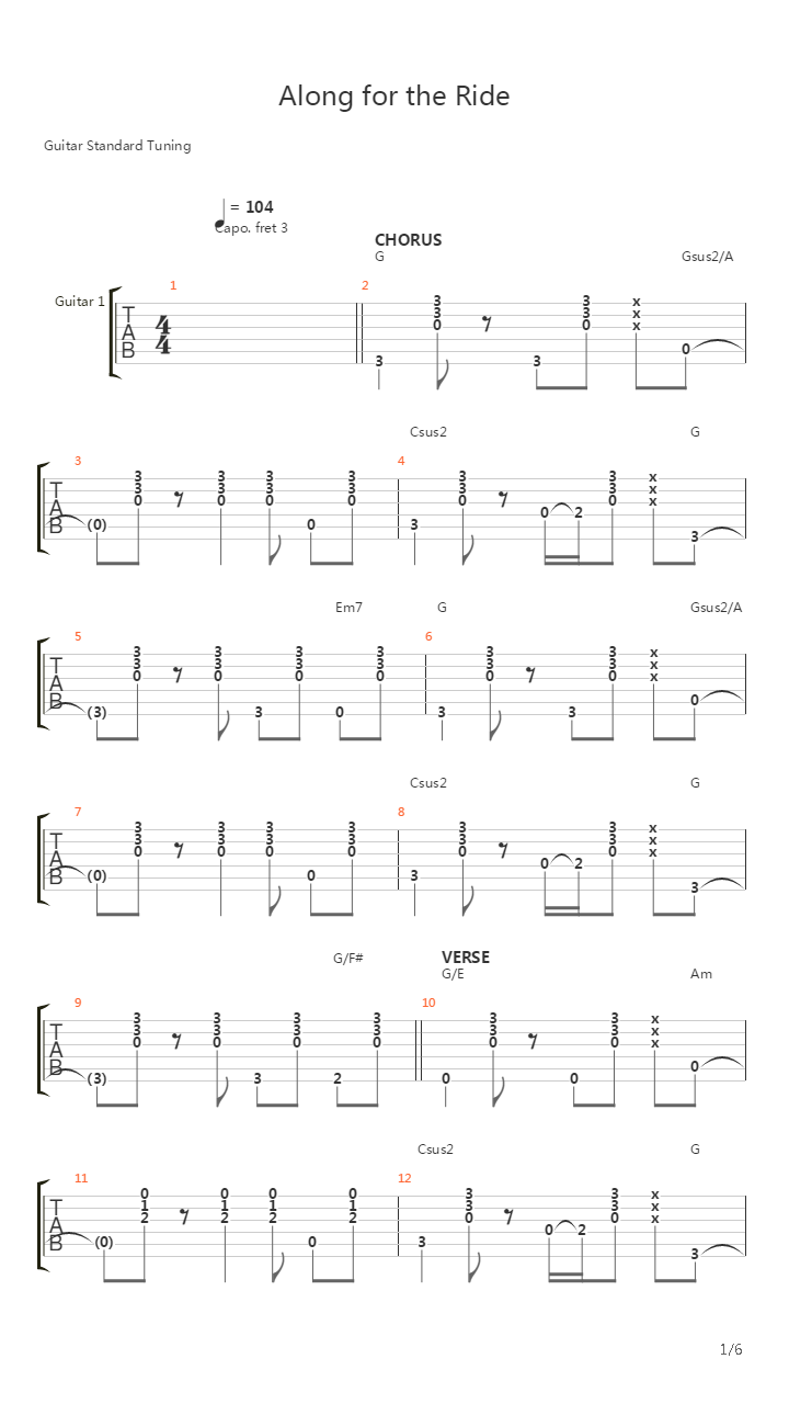Along for the Ride吉他谱