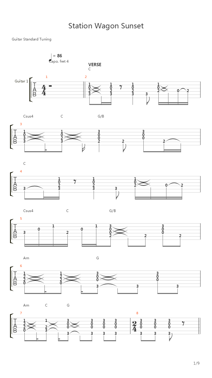 Station Wagon Sunset吉他谱