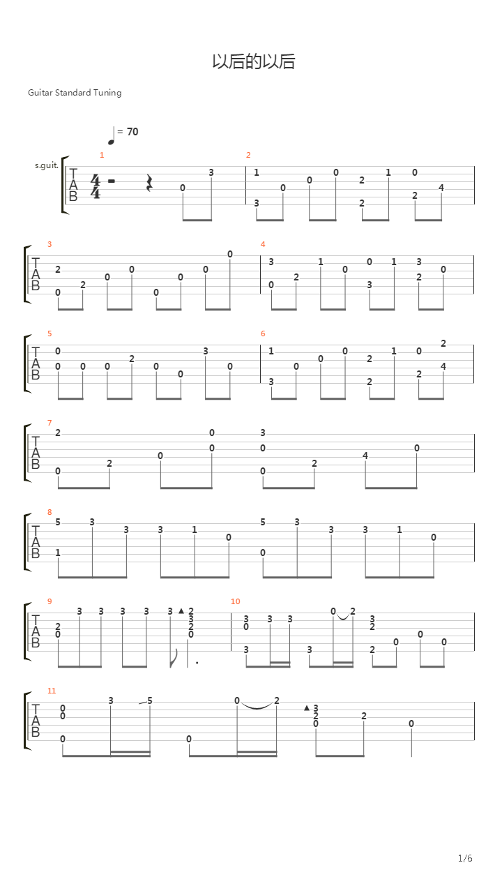 以后的以后 （改编by cBm）吉他谱