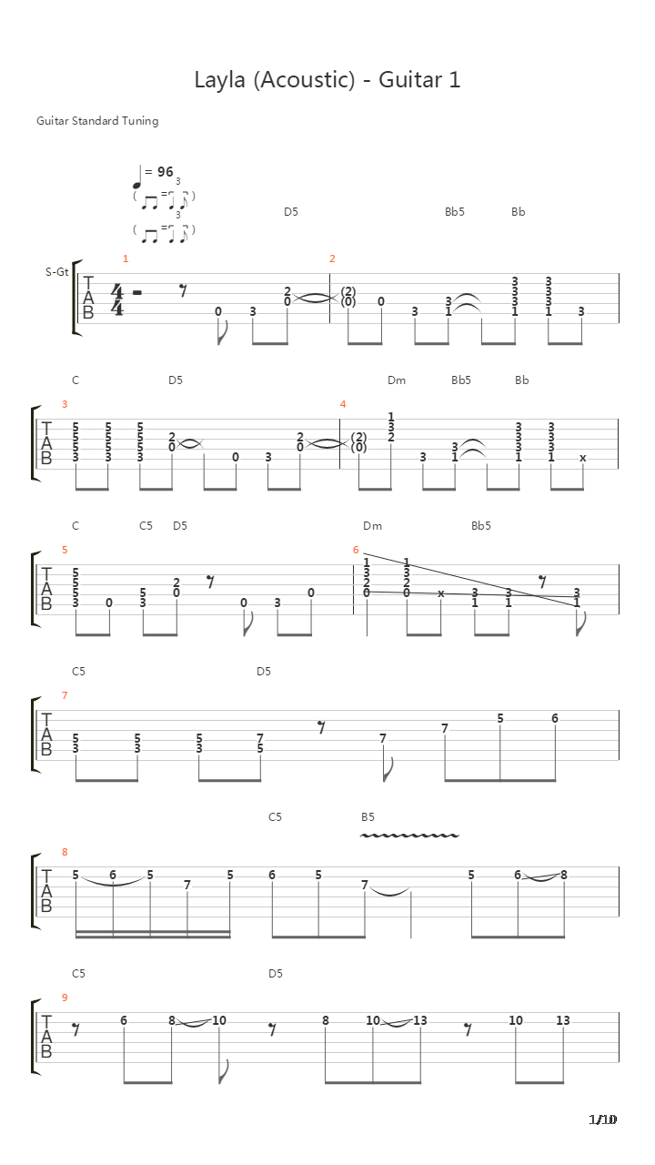 Layla(92年不插电 只有EC一把吉他)吉他谱