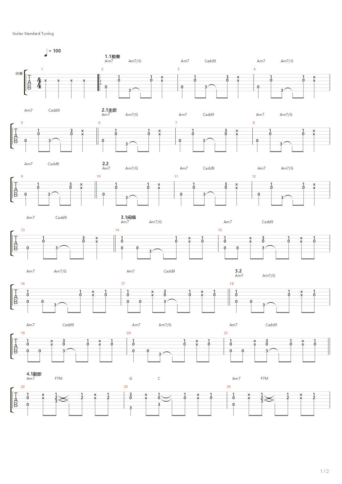 od琴行【非酋】弹唱gtp【初级】吉他谱
