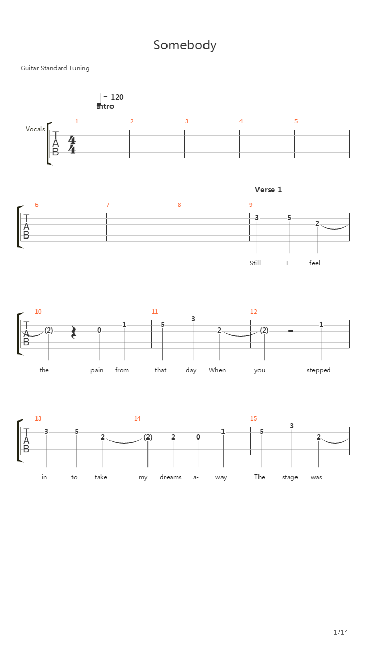 Somebody吉他谱