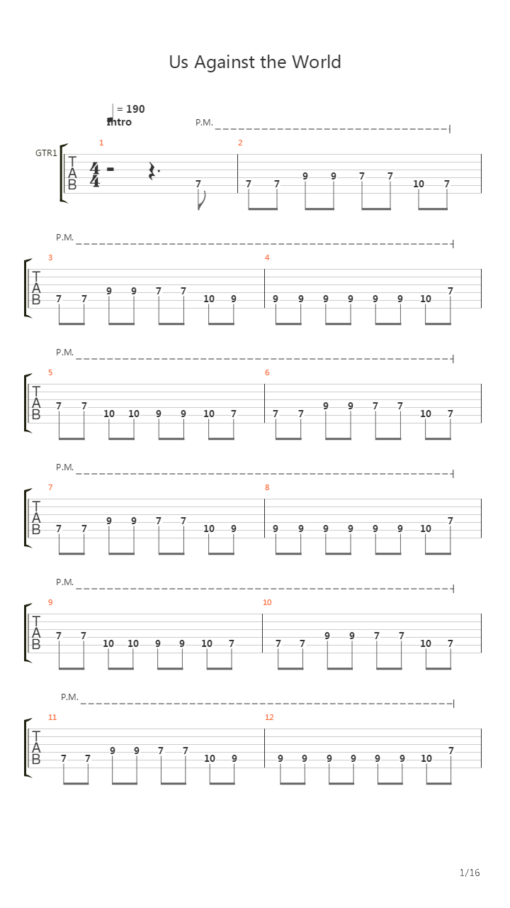 Us Against The World吉他谱