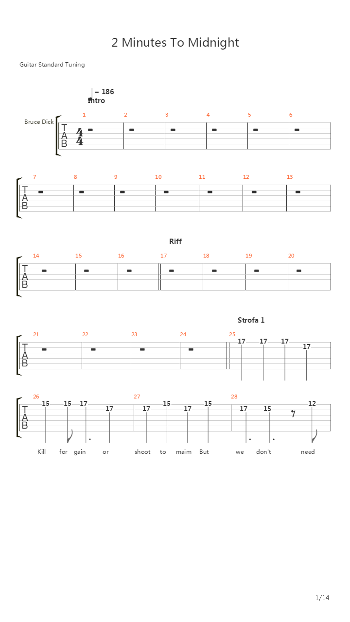 2 Minutes To Midnight吉他谱