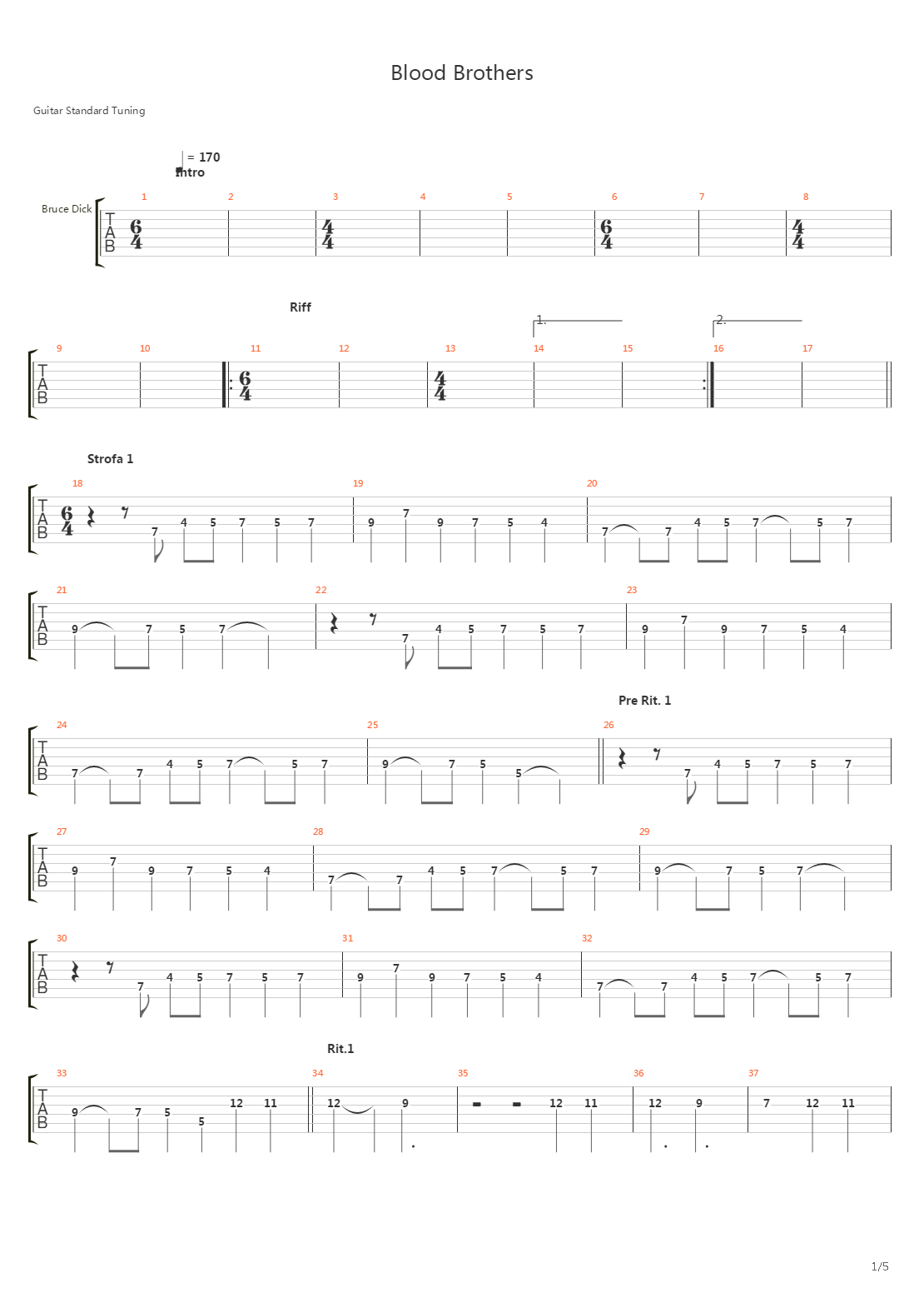 Blood Brothers吉他谱