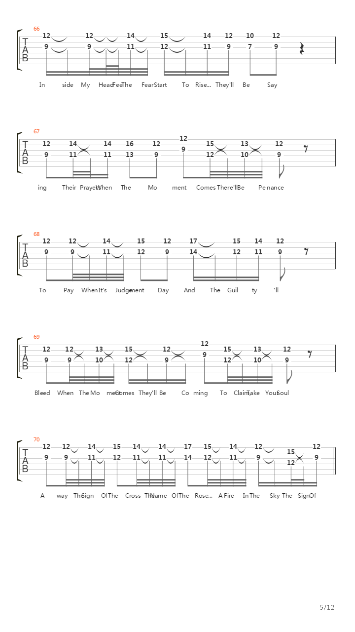 Sign Of The Cross吉他谱