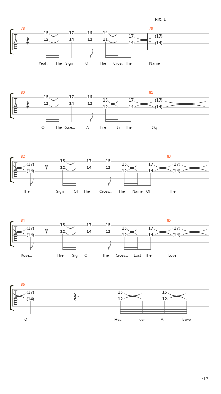 Sign Of The Cross吉他谱