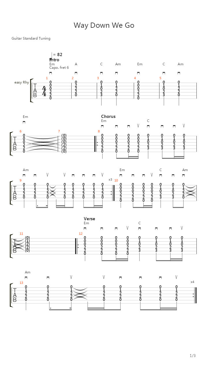 Way Down We Go吉他谱