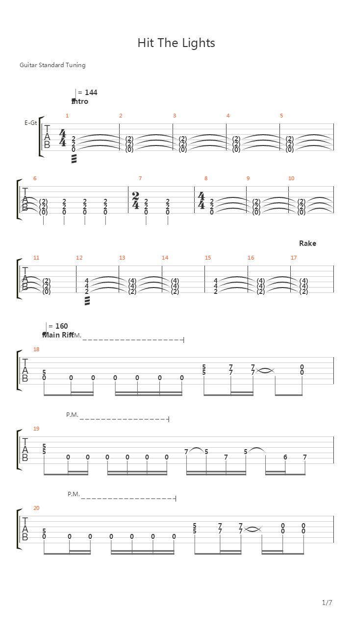 Hit The Lights吉他谱
