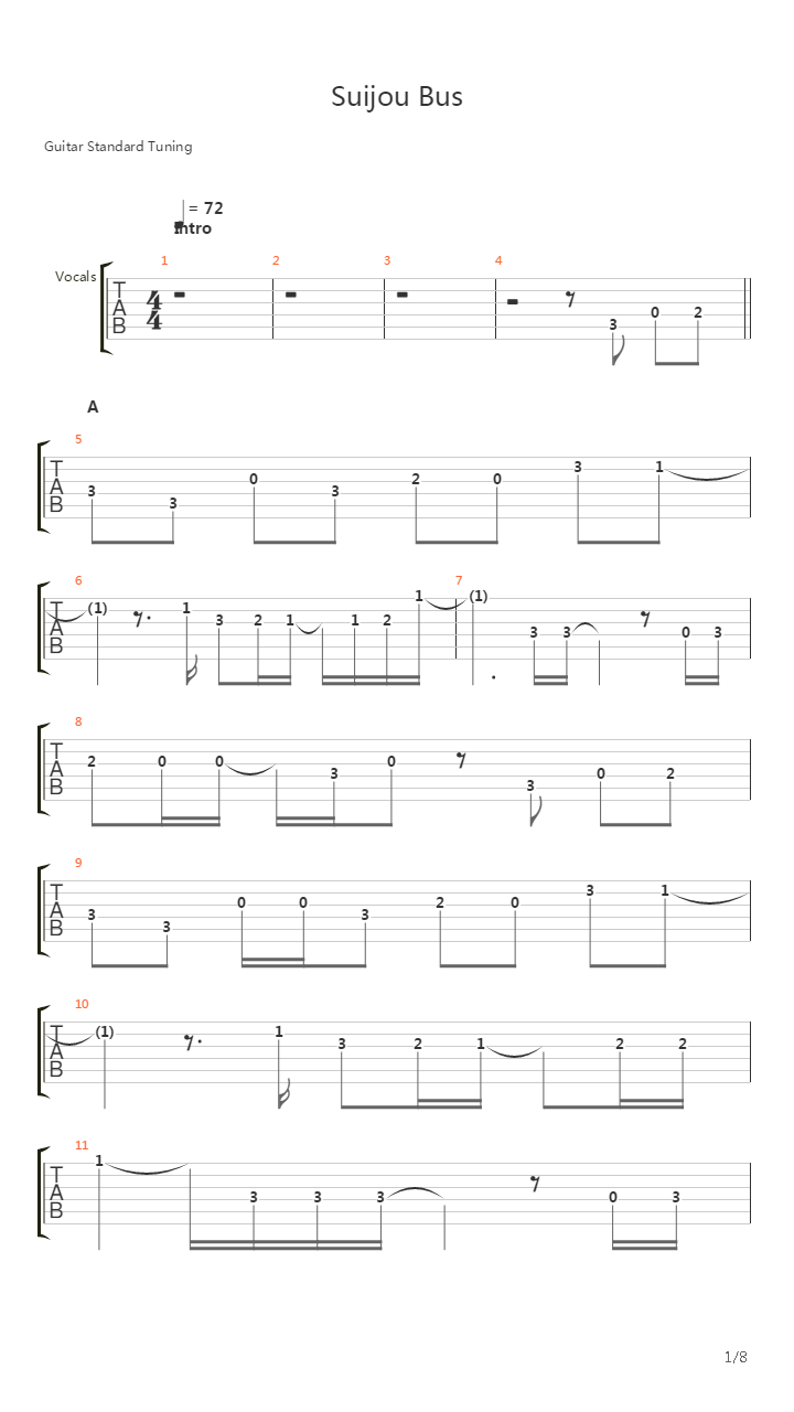 Suijou Bus吉他谱