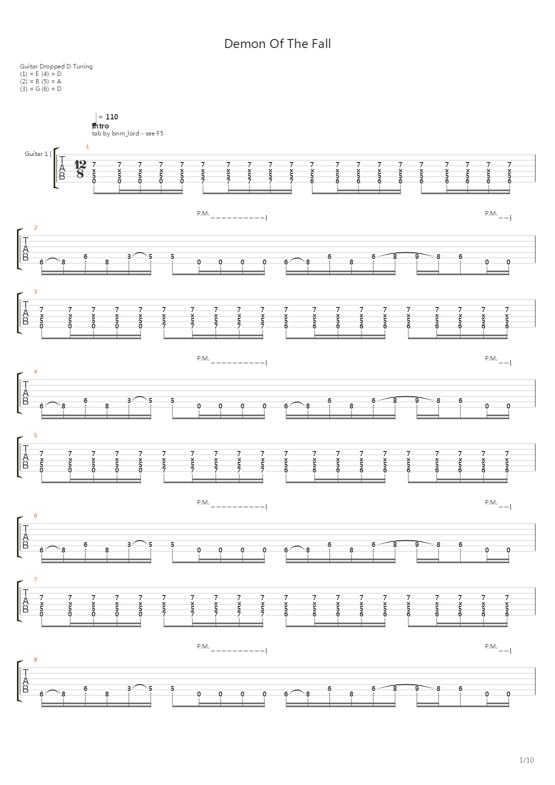 Demon Of The Fall吉他谱