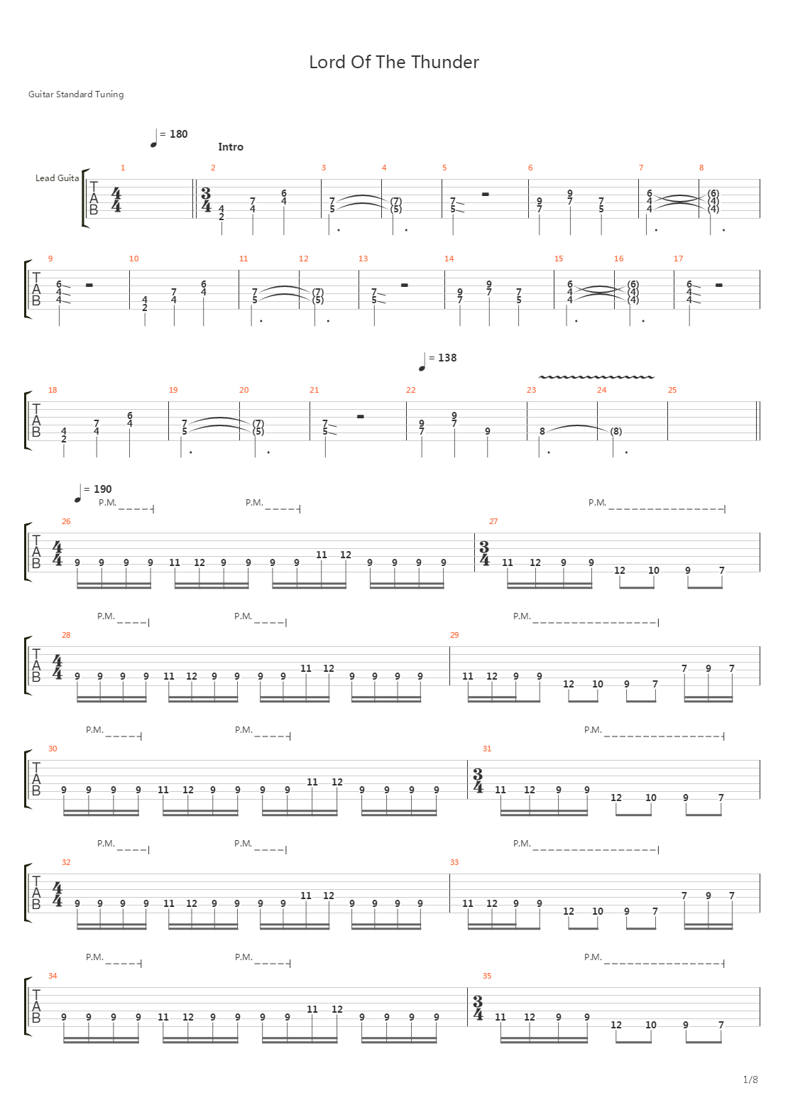 Lord Of The Thunder吉他谱