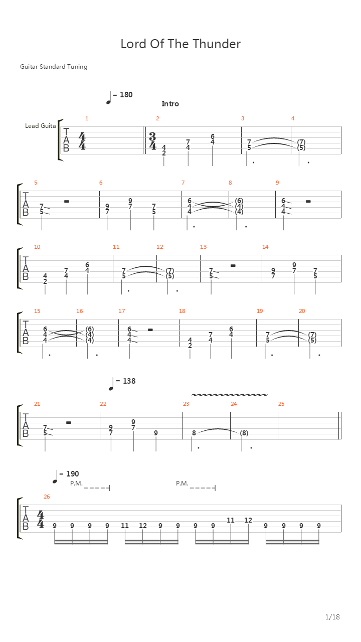 Lord Of The Thunder吉他谱