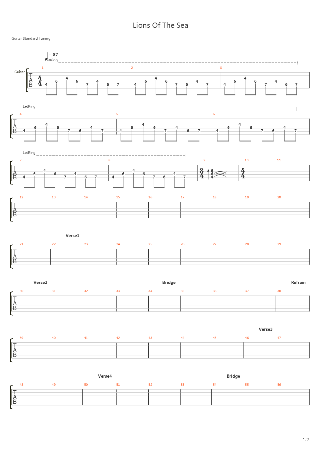 Lions Of The Sea吉他谱