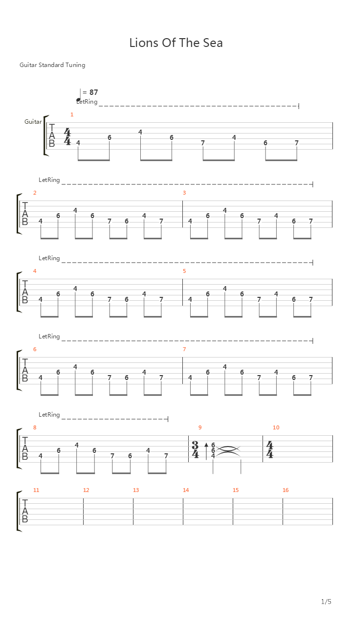 Lions Of The Sea吉他谱