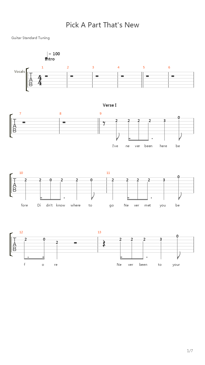 Pick A Part Thats New吉他谱