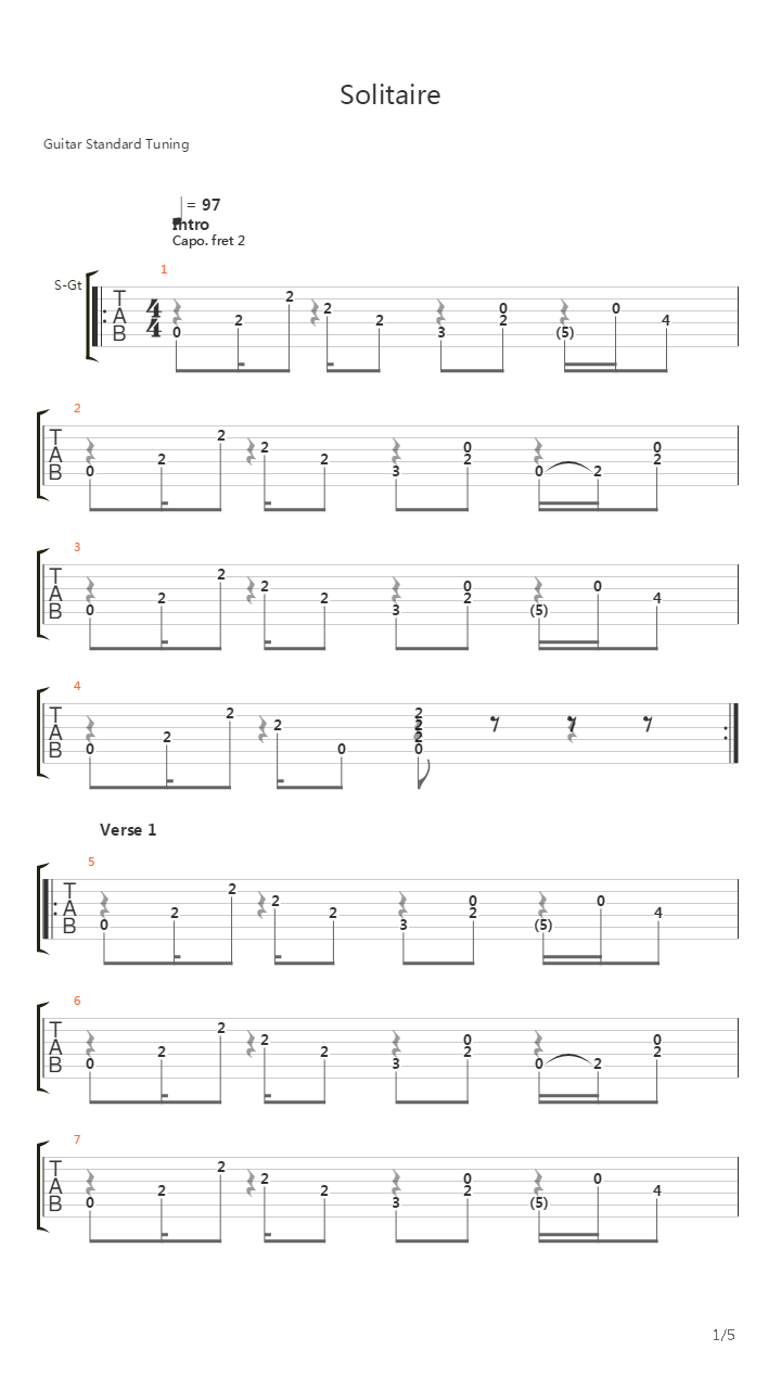 Solitaire吉他谱