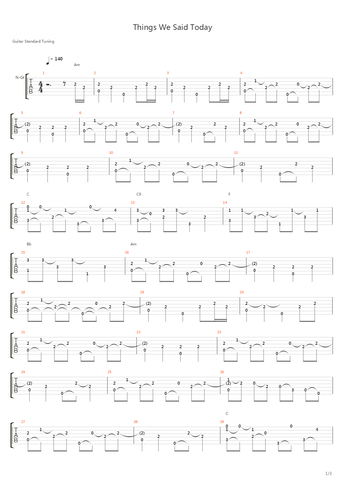 Things We Said Today吉他谱