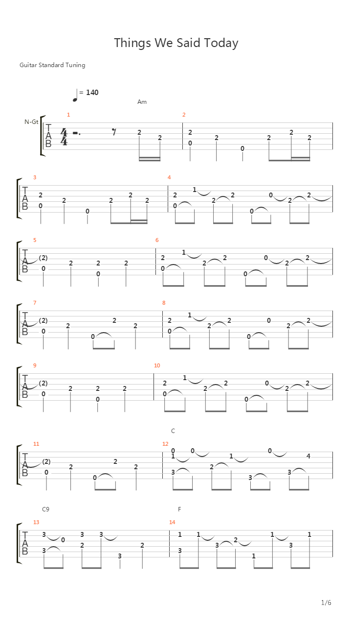 Things We Said Today吉他谱