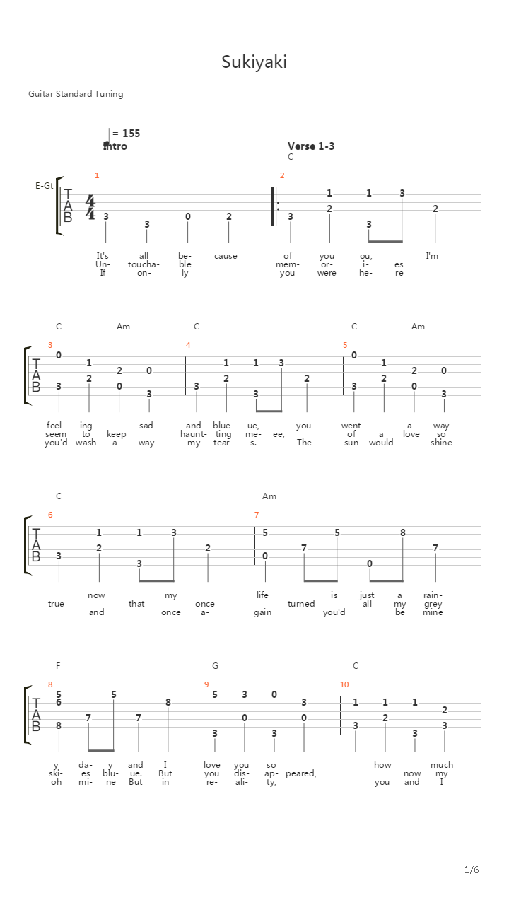 Sukiyaki吉他谱