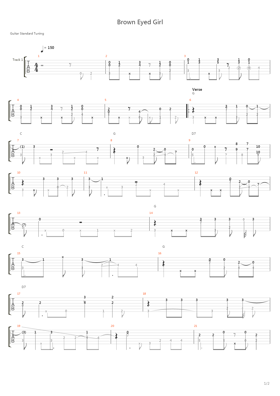 Brown Eyed Girl吉他谱