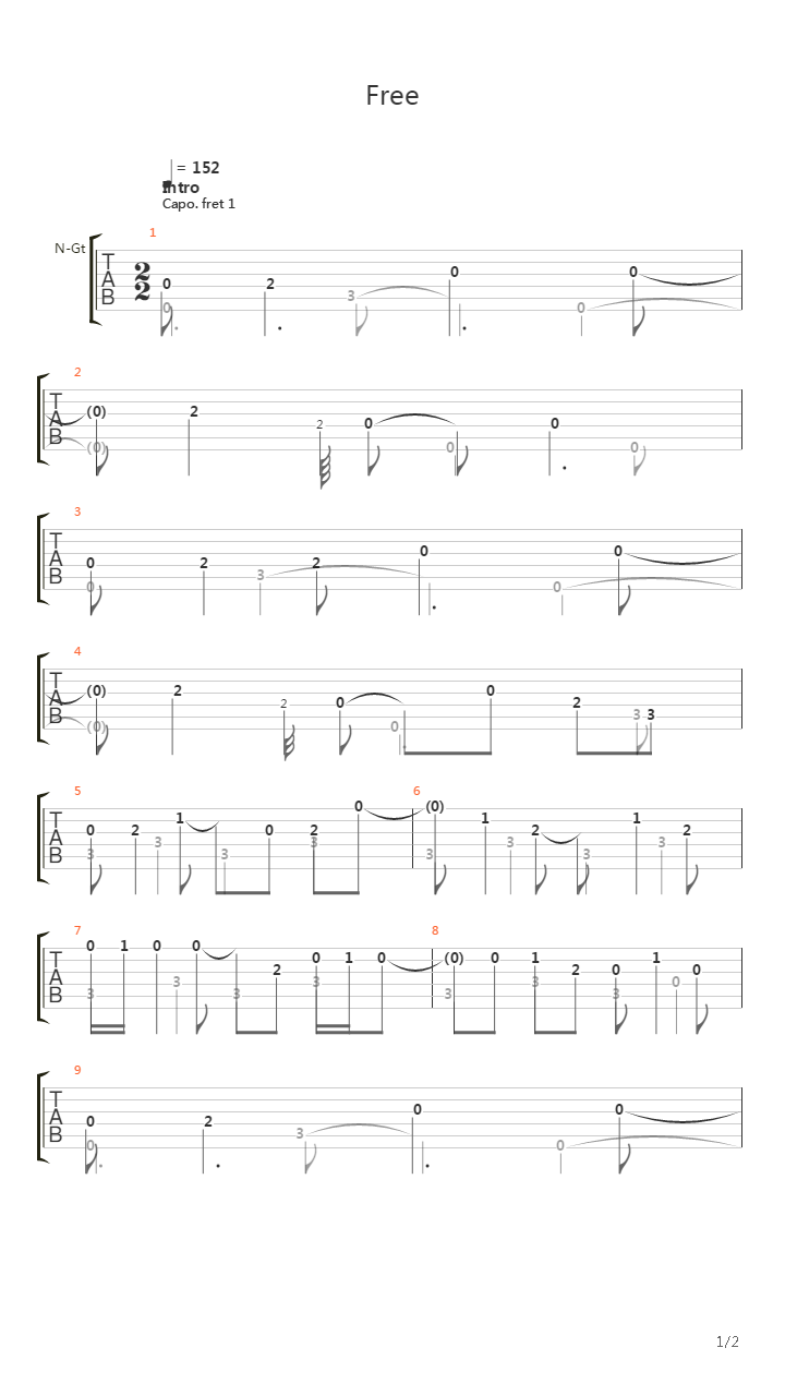 Free吉他谱