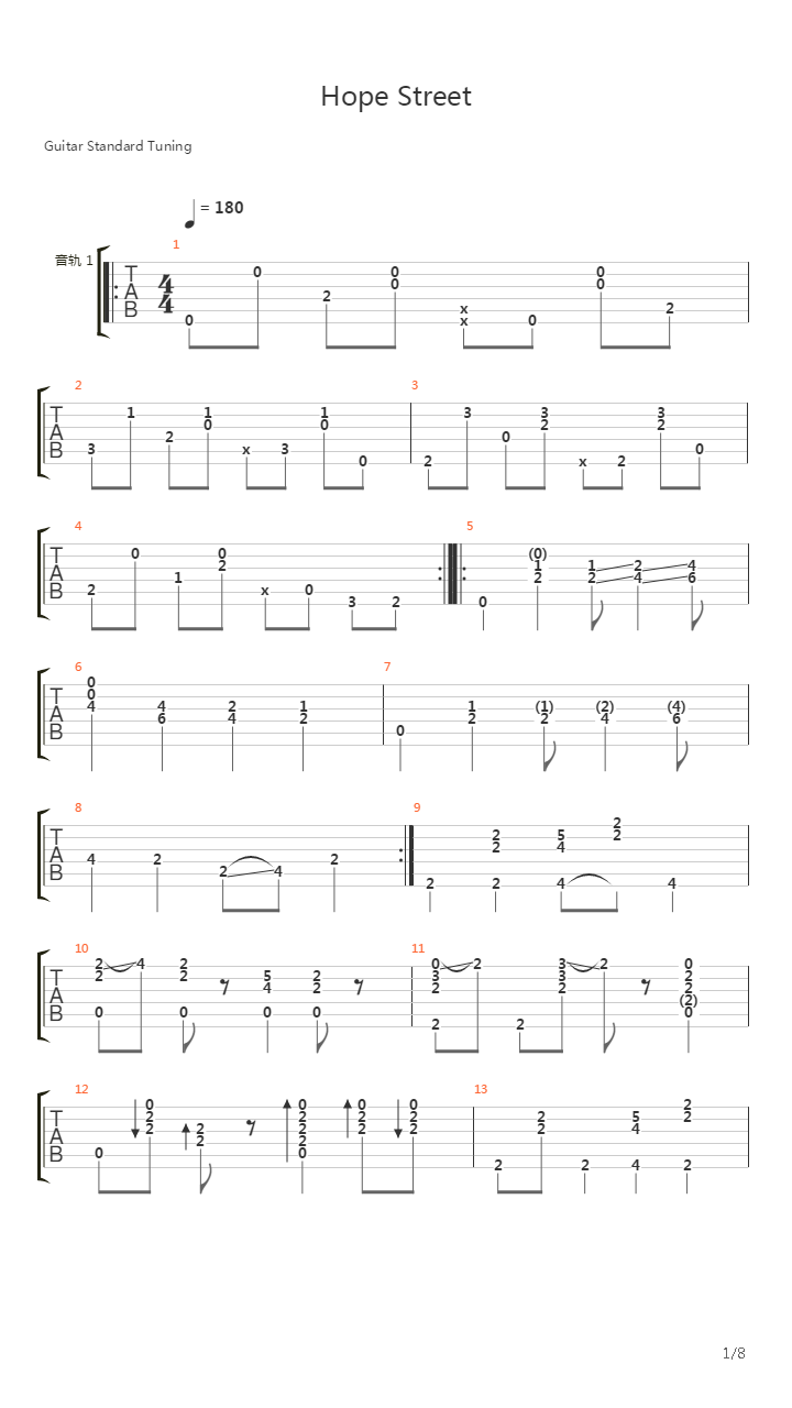 Hope Street (完整)吉他谱