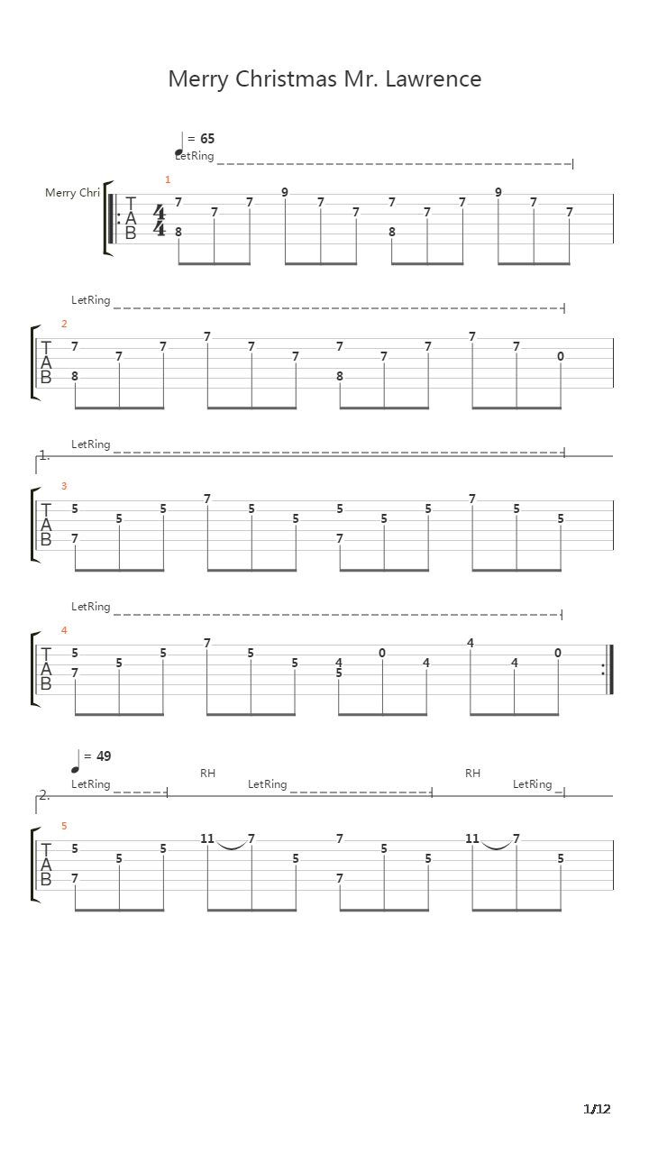 Merry Christmas Mr.Lawrence吉他谱