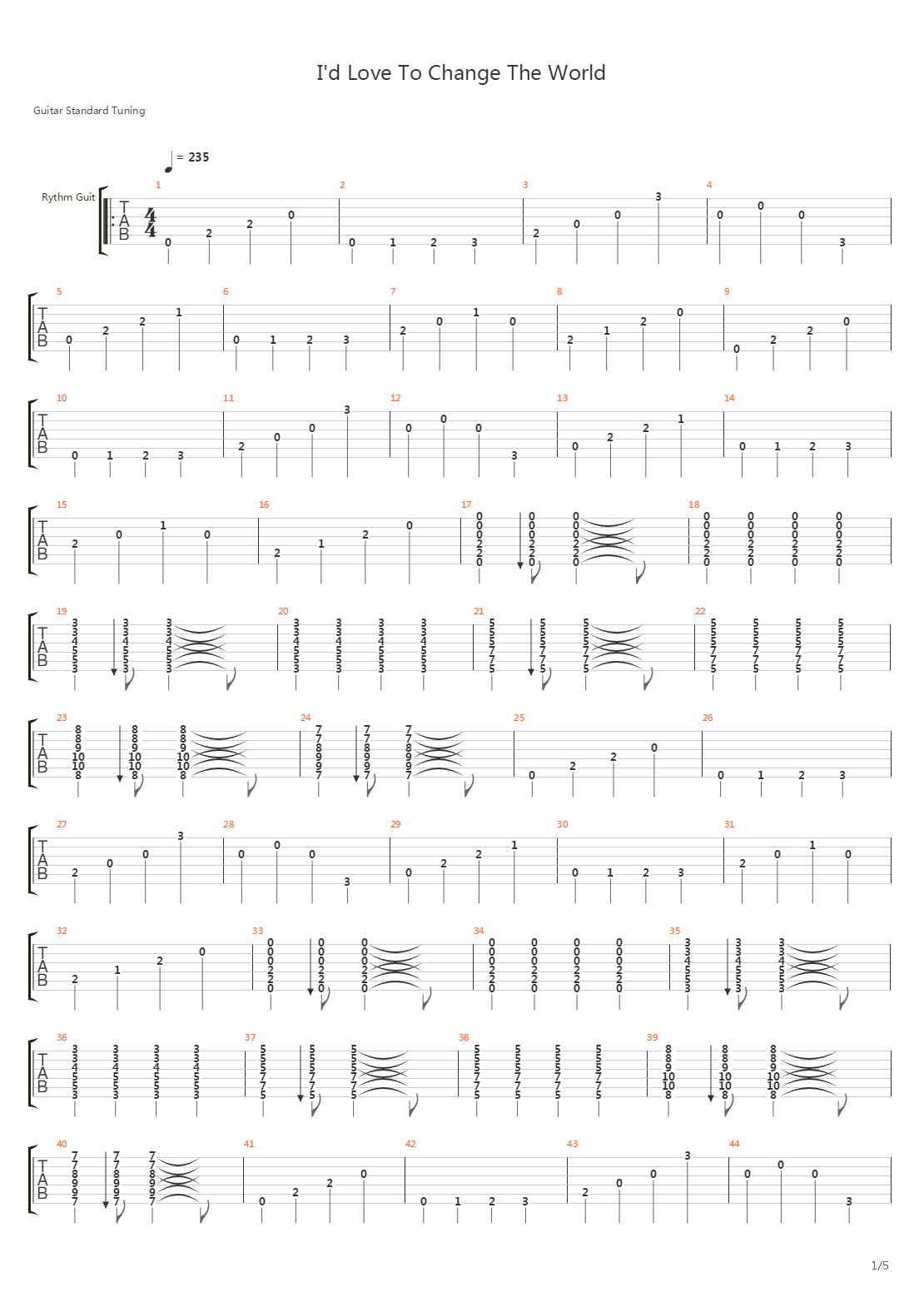 Id Love To Change The World吉他谱