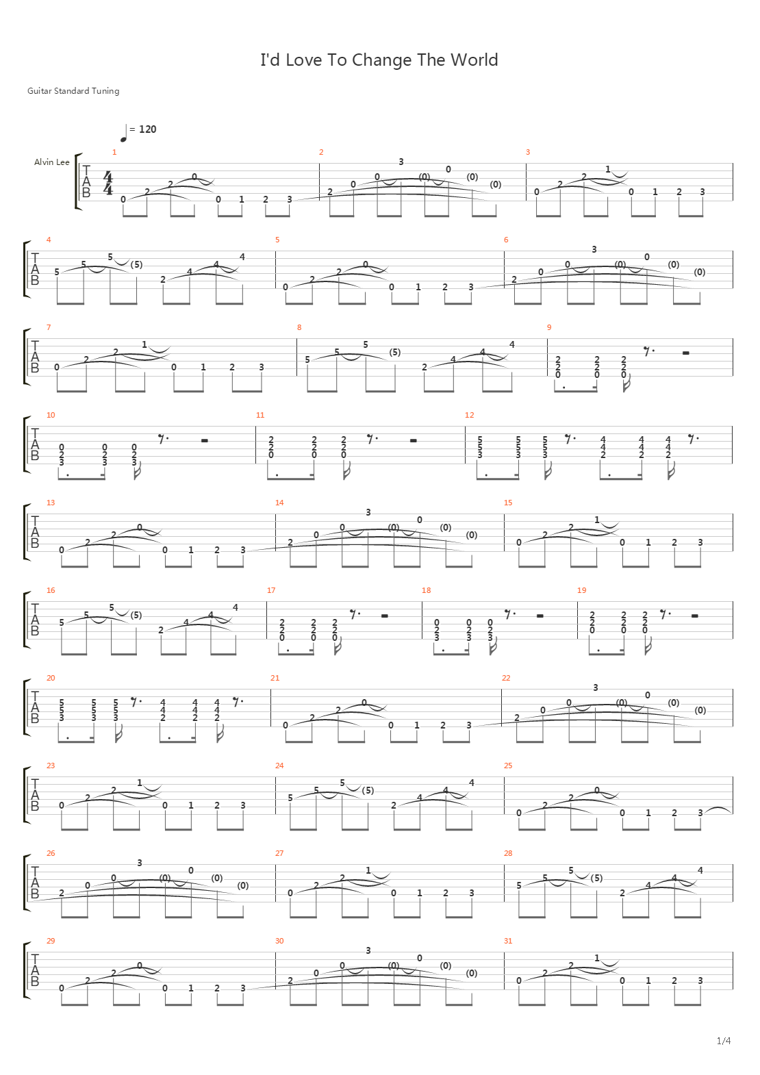 Id Love To Change The World吉他谱