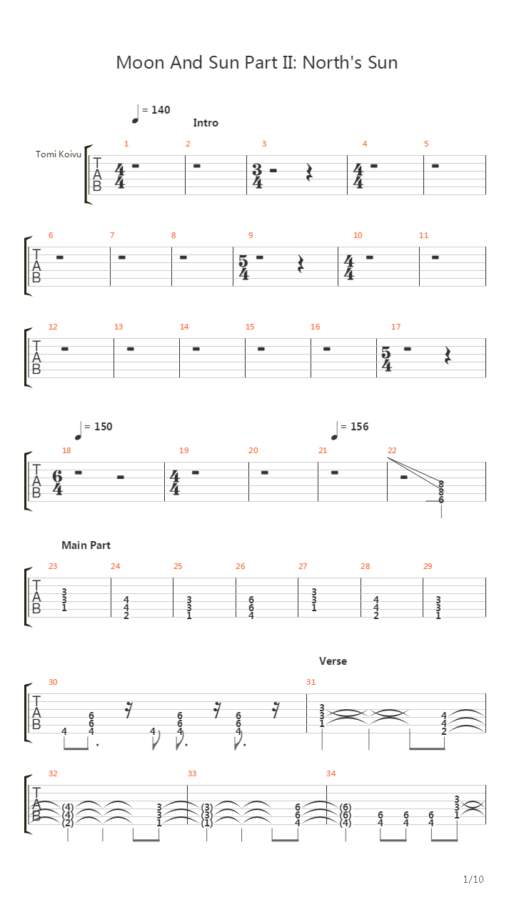 Moon And Sun Part Ii Norths Son吉他谱