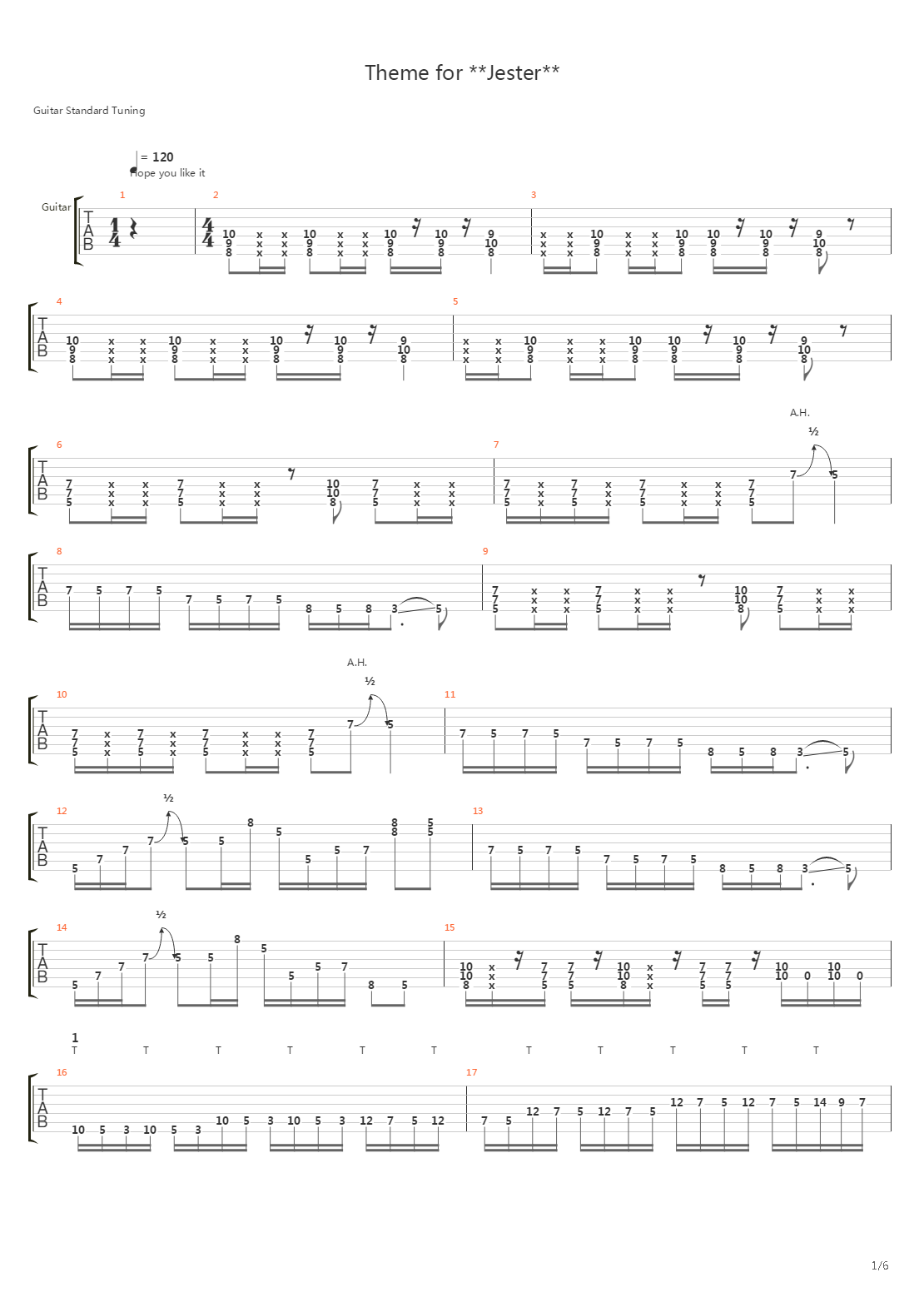 Theme For Jester吉他谱
