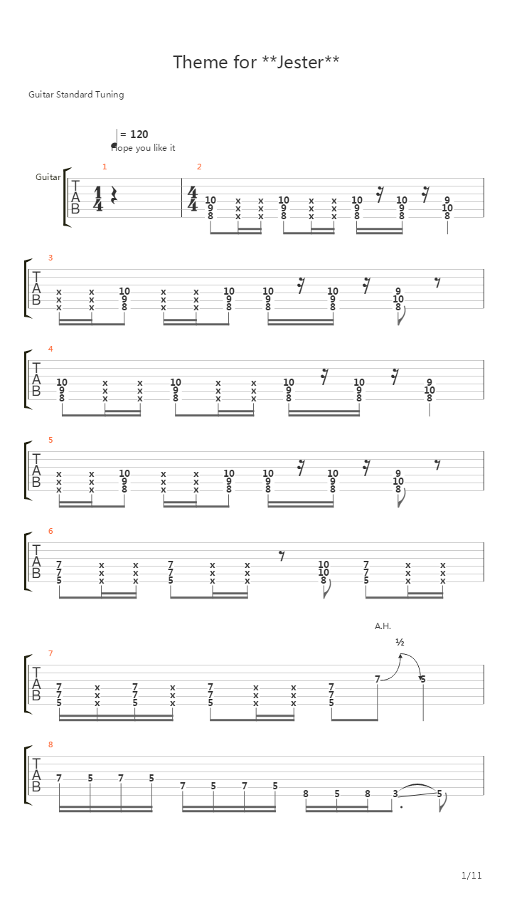 Theme For Jester吉他谱