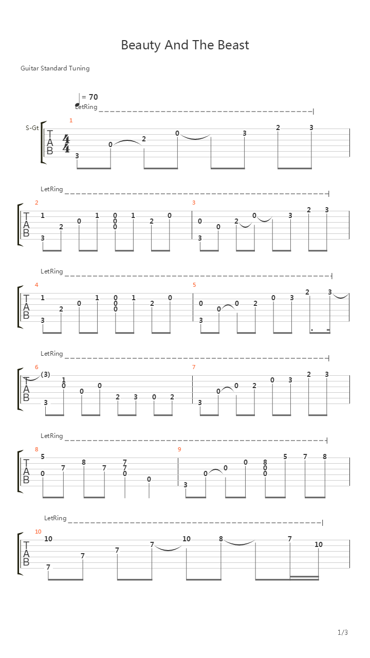 Beauty And The Beast吉他谱