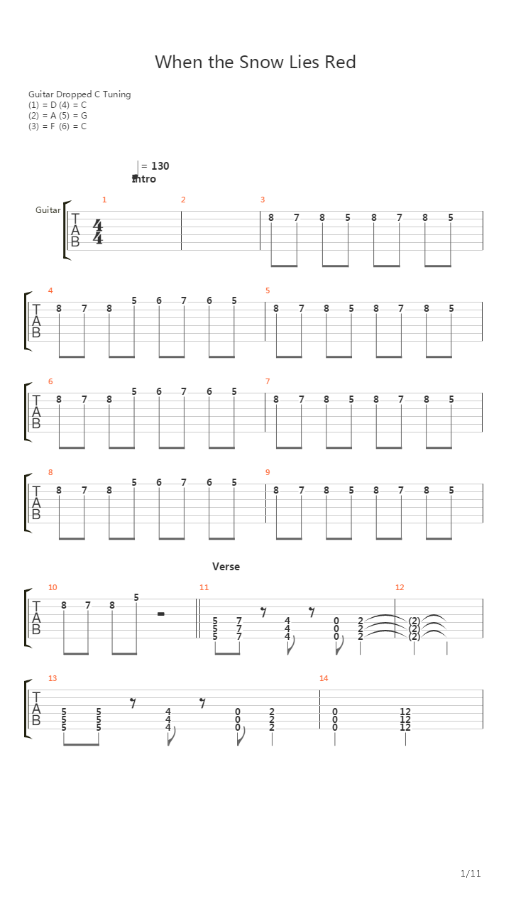 When The Snow Lies Red吉他谱