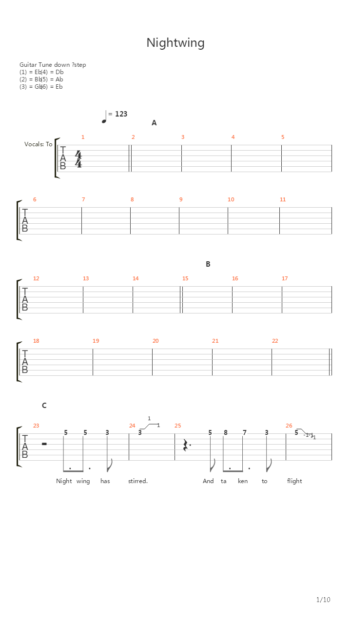 Nightwing吉他谱