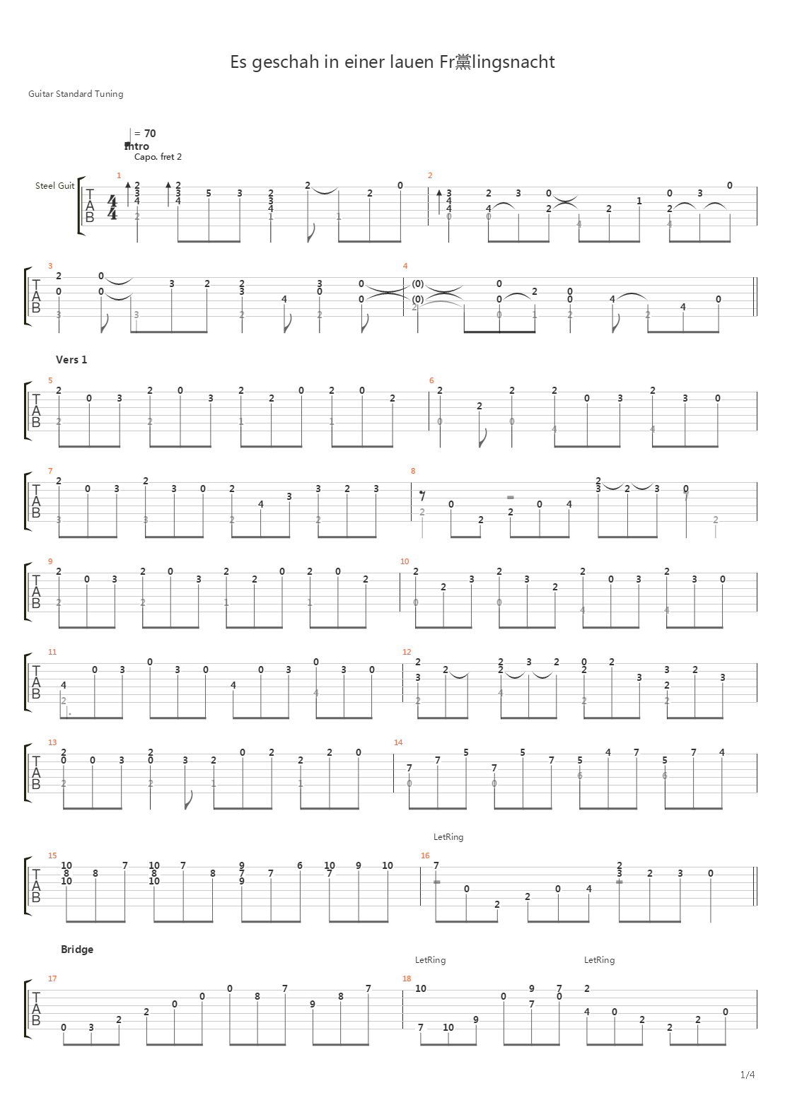 Es Geschah In Einer Lauen Fruhlingsnacht吉他谱