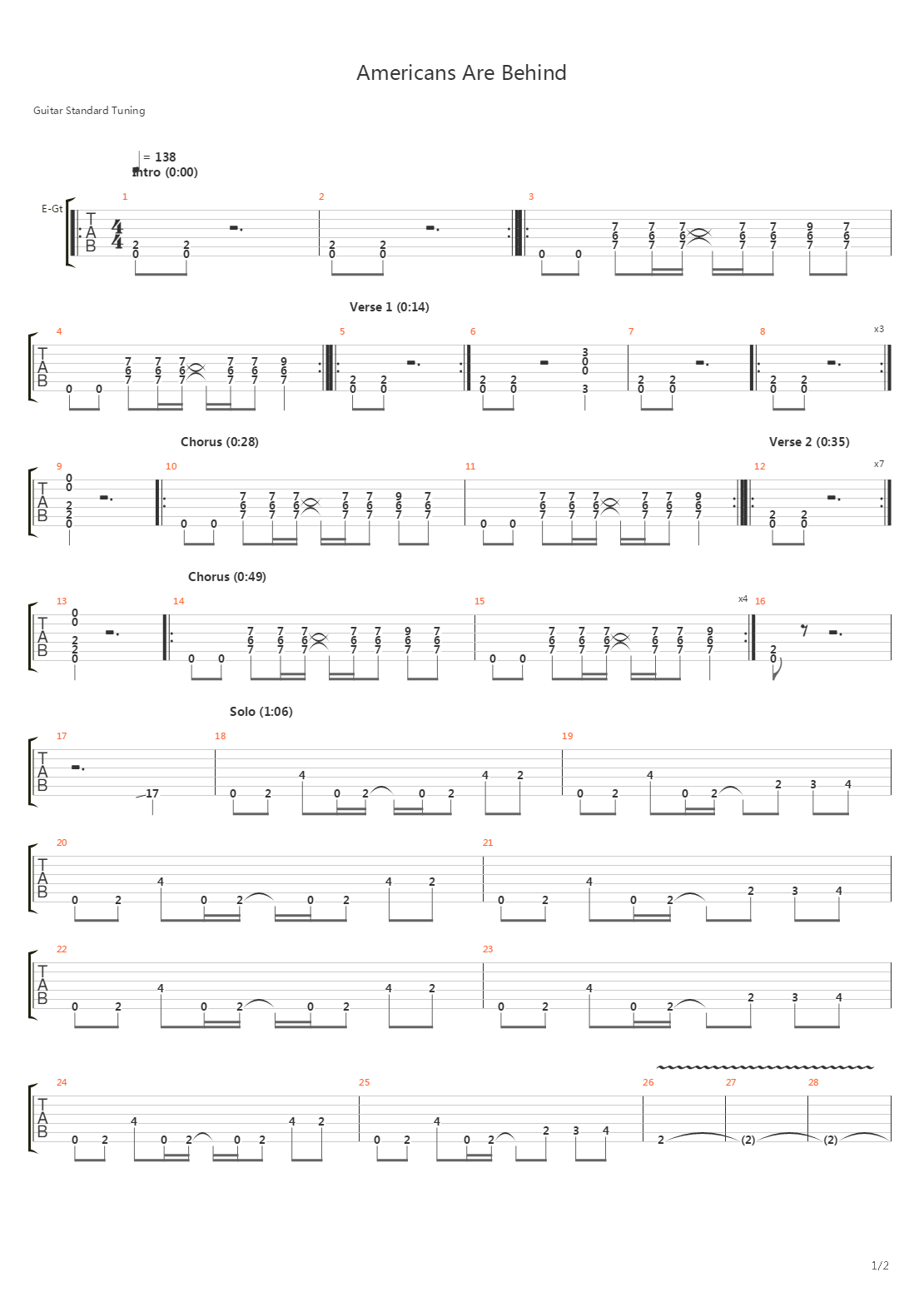 Americans Are Behind吉他谱