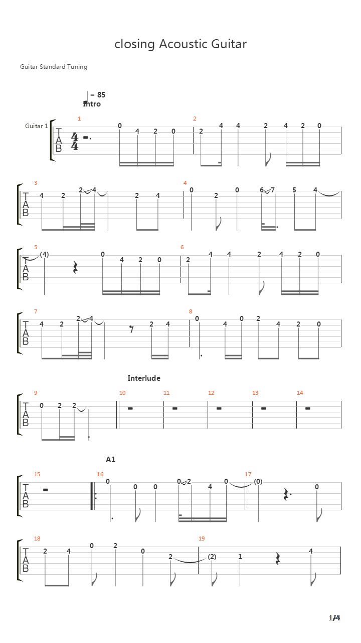 closing Acoustic Guitar吉他谱