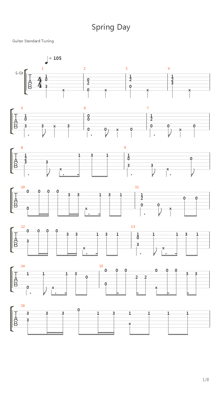 Spring day吉他谱