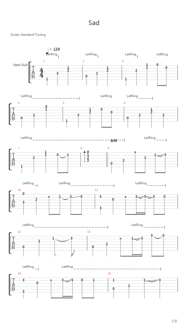 Sad（原创歌曲）吉他谱
