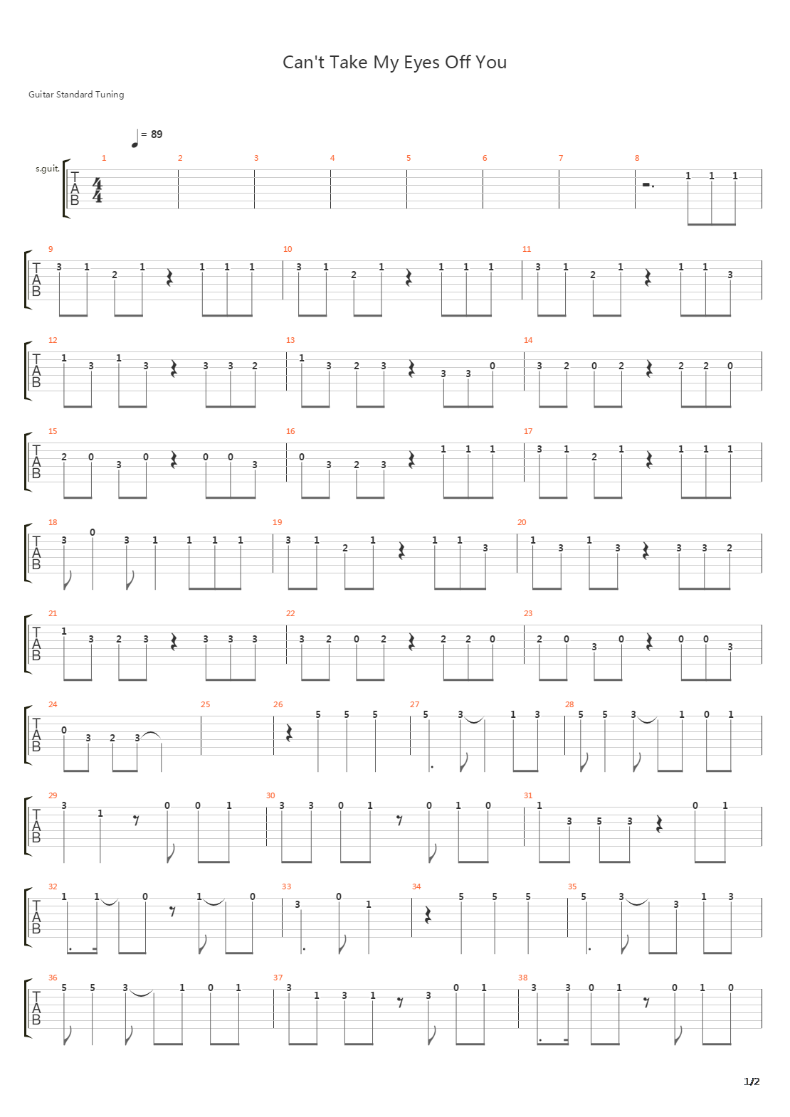 Can't Take My Eyes Off You吉他谱