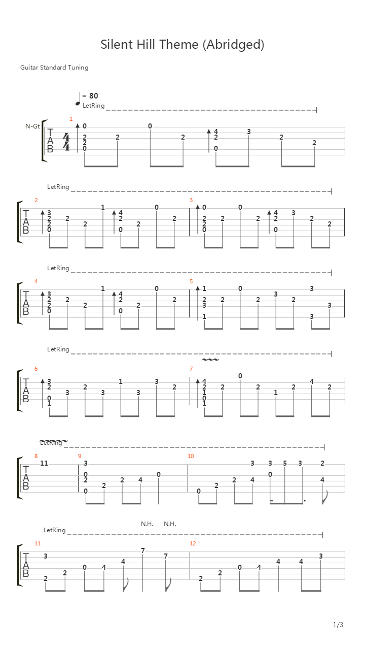 Silent Hill Theme吉他谱