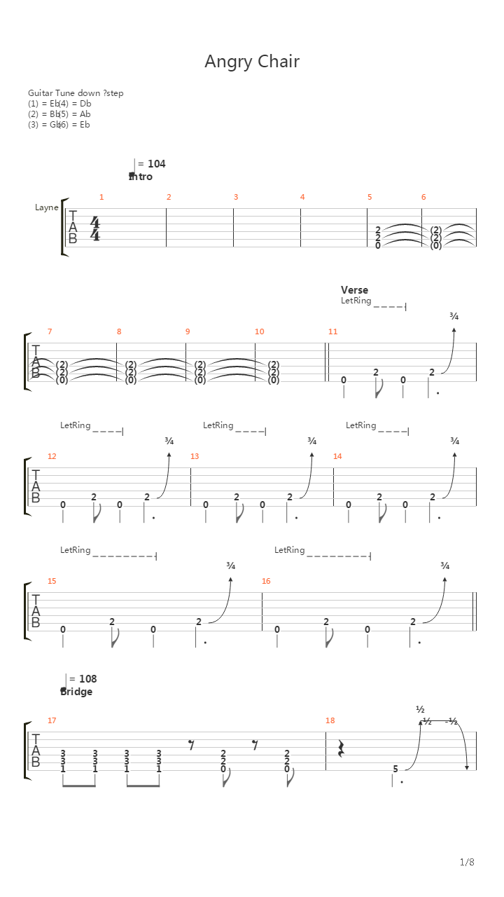 Angry Chair吉他谱