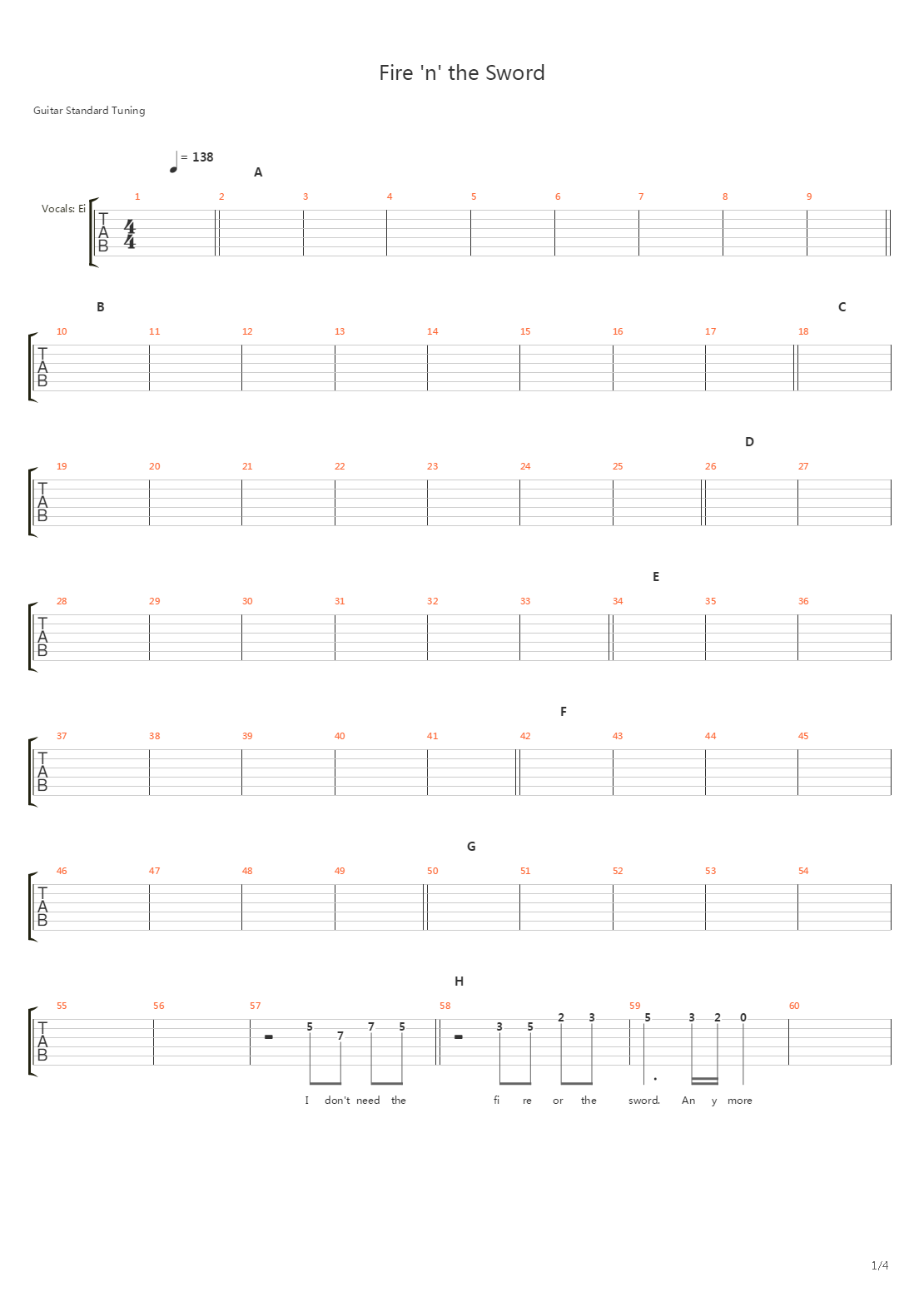 Fire N The Sword吉他谱