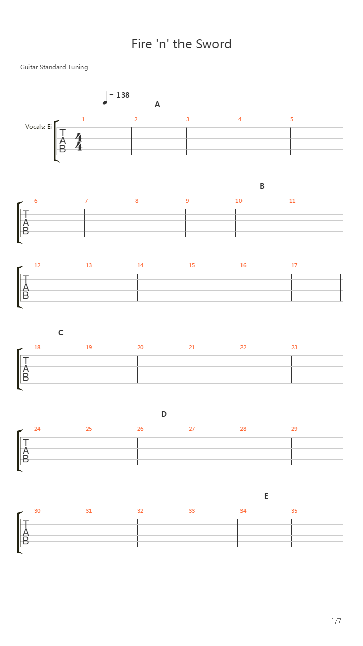 Fire N The Sword吉他谱
