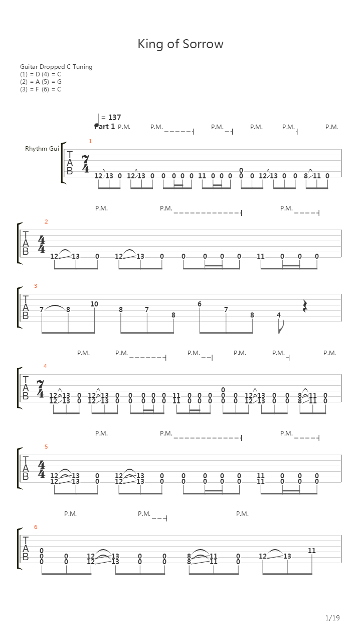 King Of Sorrow吉他谱